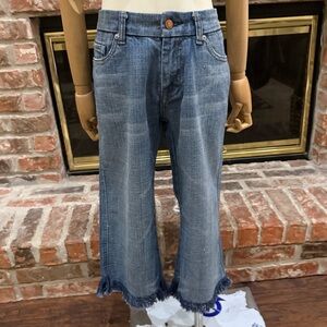 7 For All Mankind Rhinestone Pocket Flare Wide Leg Capris w/ Frayed Hem /29/ EUC